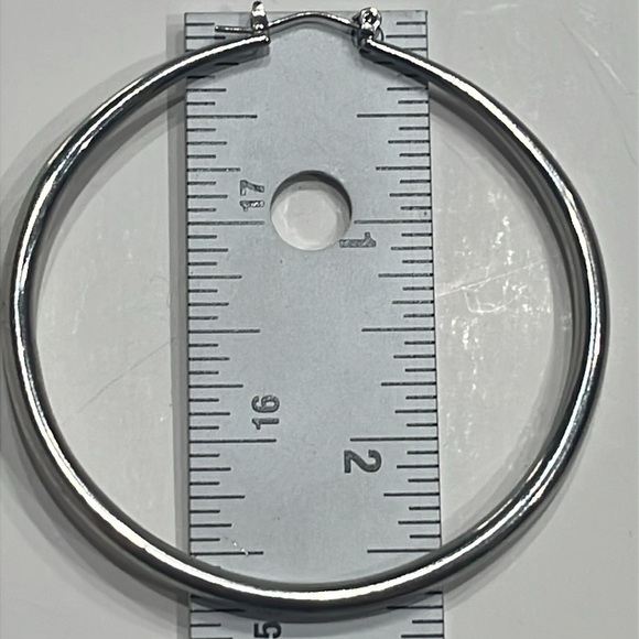 Faux, Costume, Vintage 2.5 inch Loop Sliver Earrings - Picture 3 of 3